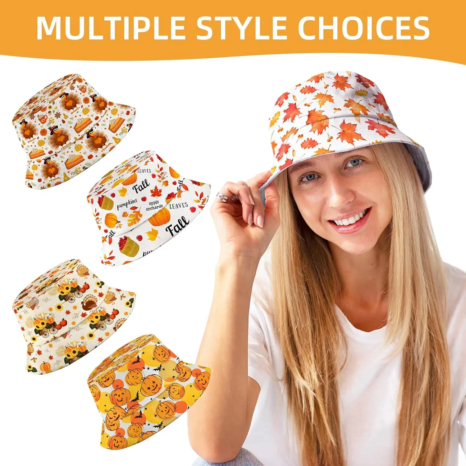 Autumn Maple Leaf Print Bucket Hat Unisex Fall Sun Hat UV Protection Casual Outdoor Thanksgiving Harvest Fisherman Hat