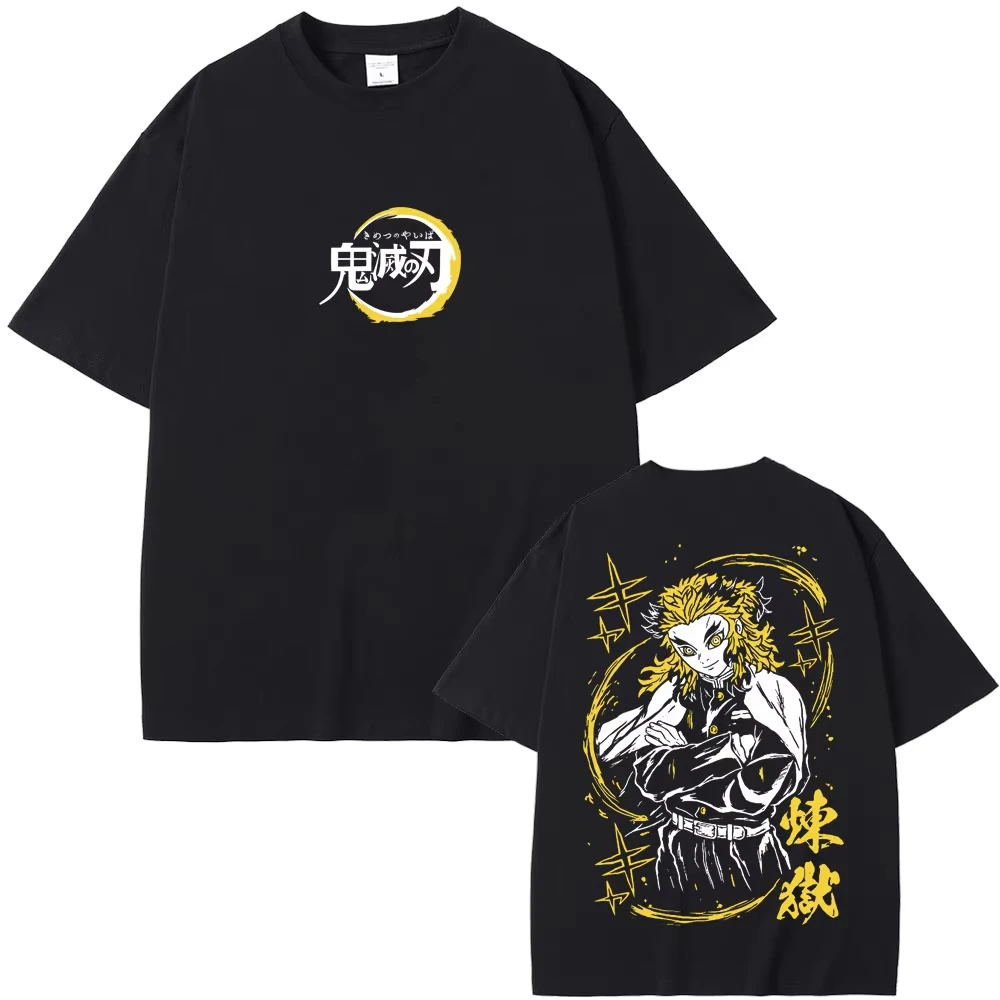 2026 Neues Anime Demon Slayer Rengoku Kyoujuro Bedrucktes Kurzarm-T-Shirt für Herren und Damen, Herren-Top, Sport-T-Shirt