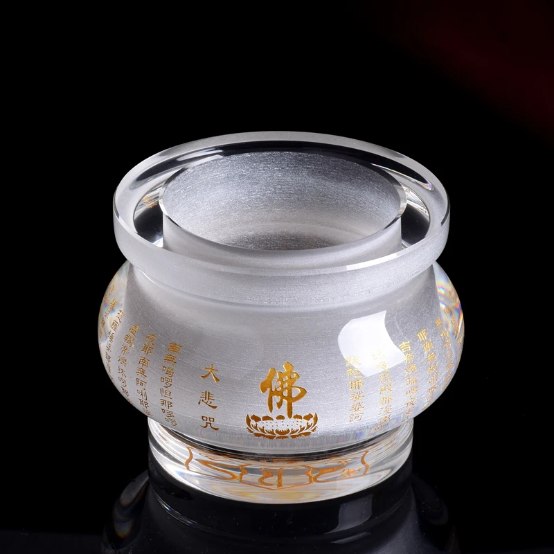 Glass Incense Burner Great Compassion Mantra Pattern Buddhist Hall and Buddhist Utensils Temple Sacrificial Supplies Feng Shui