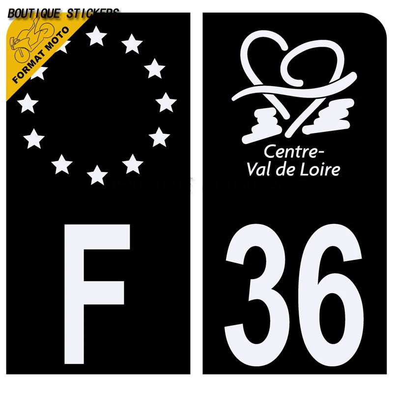 

2Pcs Autocollant plaque d'immatriculation française noir bleu MotoDépartement 36Indre Ain Autocollant imperméable de PVC de