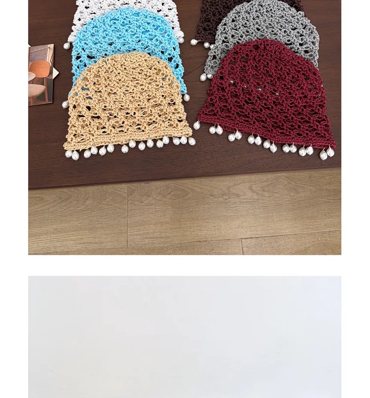 Böhmische handgefertigte Perlen-Quasten-Mützen für Frauen, Sommer-Herbst-Reisefotos, vielseitige, atmosphärische, hohle Pullover-Mütze – Detail 11