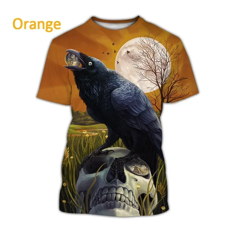 Crow Unisex 3D Printed T-shirt, Unisex Version of Harajuku Comics, Carved Animal, Frosted