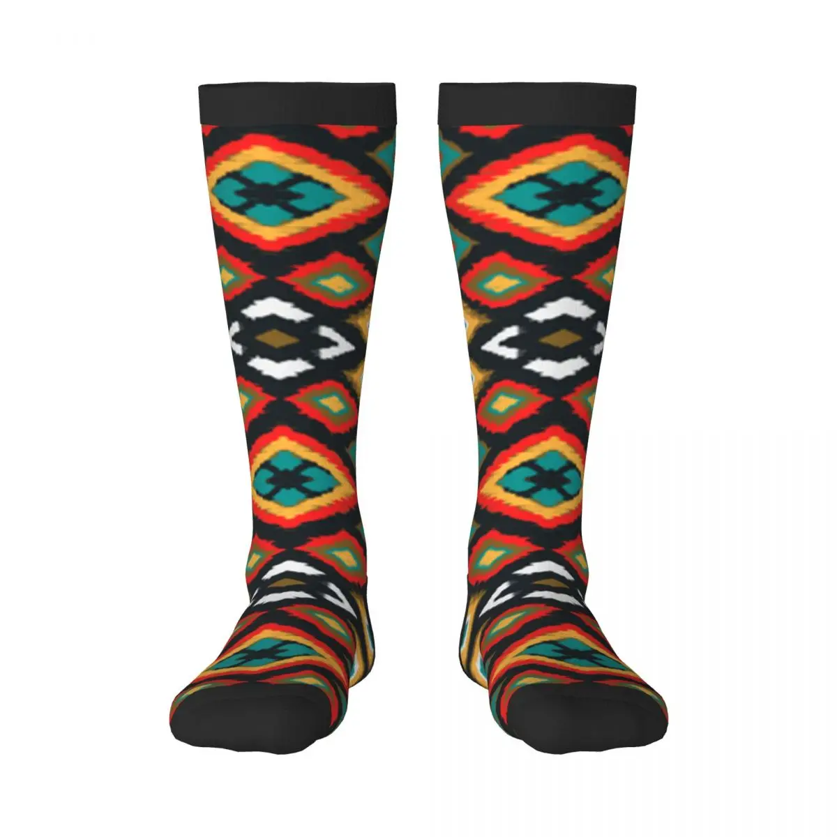 

Casual Stockings Geometric Folklore Ornament With Diamonds Tribal Ethnic Knee Thigh High Long Socks