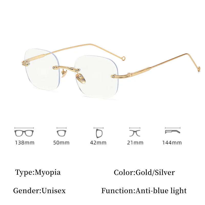 Women's Luxury Photochromic Glasses Unisex Fashion Rimless Short Sight Eyeglasses Female Vintage Minus Diopter Eyewear Myopia