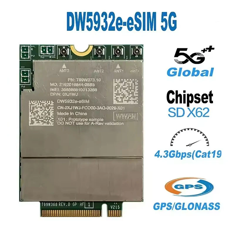 Foxconn T99W373 DW5932e eSim Snapdragon X62 Global 5G Modem LTE Cat19 M2 Wireless WWAN For Latitude 7350 7450 7650 9450
