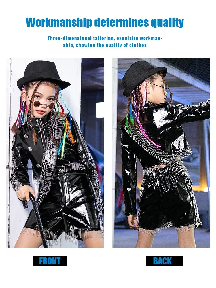 

ZZL K-pop Clothes for Girl Performance Outfits 2 Pcs Black Fashion Suit Jazz Hip-hop Runway Catwalk Show Performance Costume