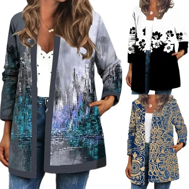 Autumn Winter 2021 Cardigan Women's Vintage Ethnic Floral Printed Long Sleeve Tunic Jackets Ladies Loose Outerwear Chic Top Coat