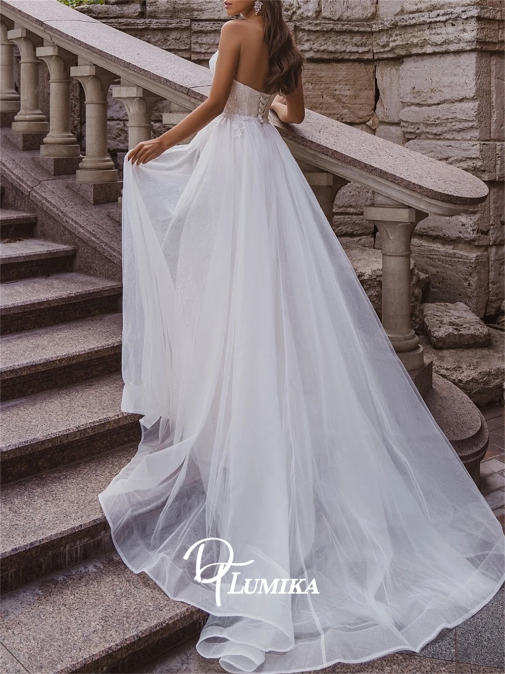 DTLumika Detachable Train Sequined Wedding Dress Strapless Mermaid Bridal Gown Customized Lace Details Long Bridal Gown