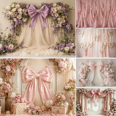 LS Retro Bow Curtain Backgrounds Kids Adult Photography Props Child Baby Decors Flowers Roman Column Photo Studio Backdrops