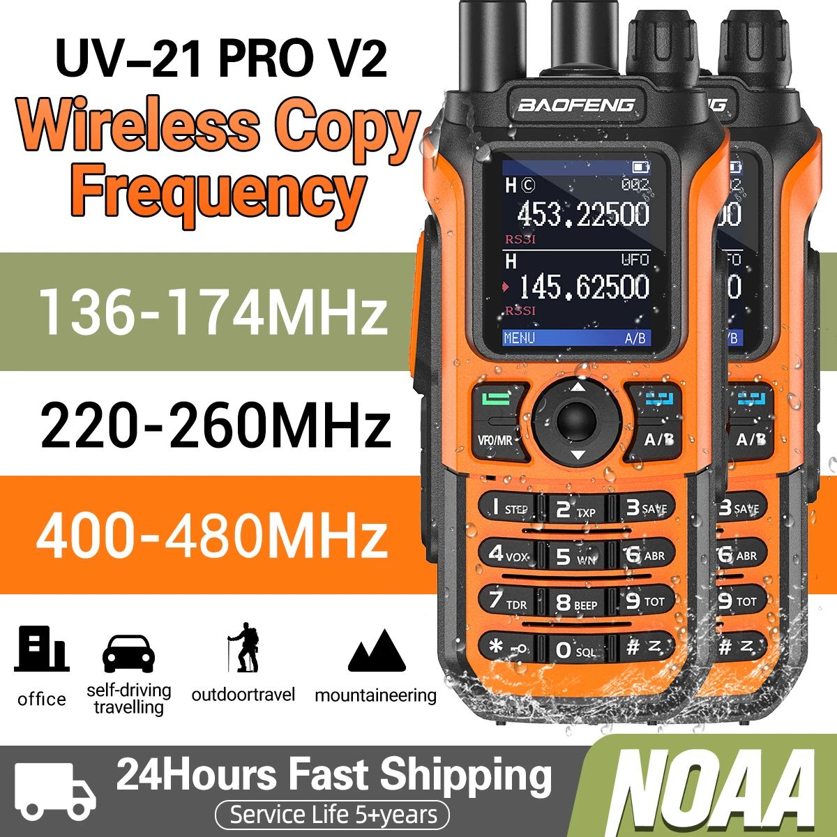 2x Baofeng UV-21 PRO Walkie Talkie Long Range Wireless Copy Frequency Type-C Charger Tri band Powerful Waterproof Two Way Radio