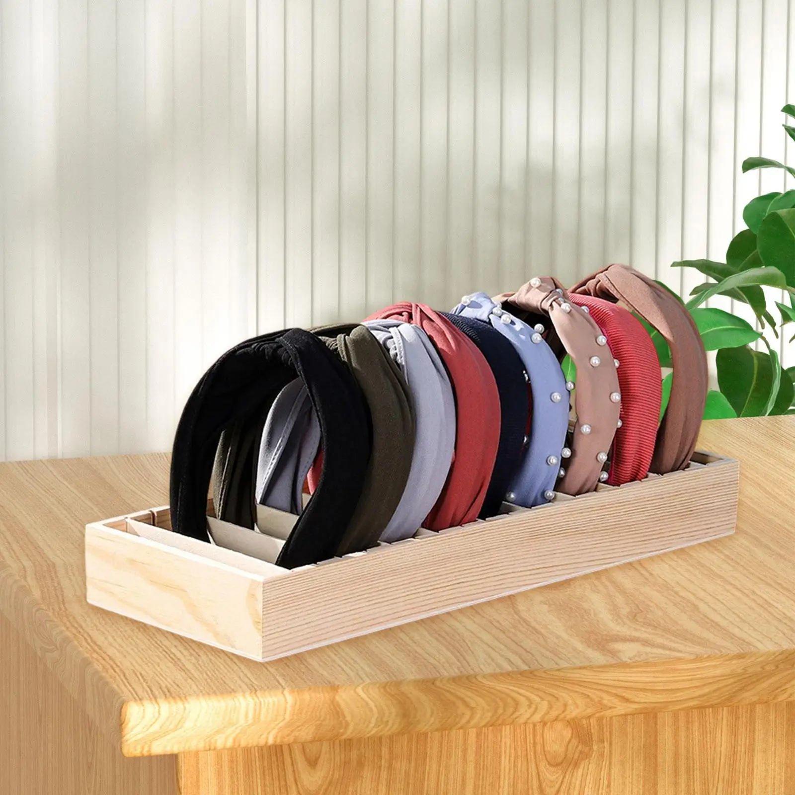 

Wooden Hairband Display Tray Modern Decor Multifunction Space Saving Jewelry Tray with Removable Dividers Jewelry Organizer