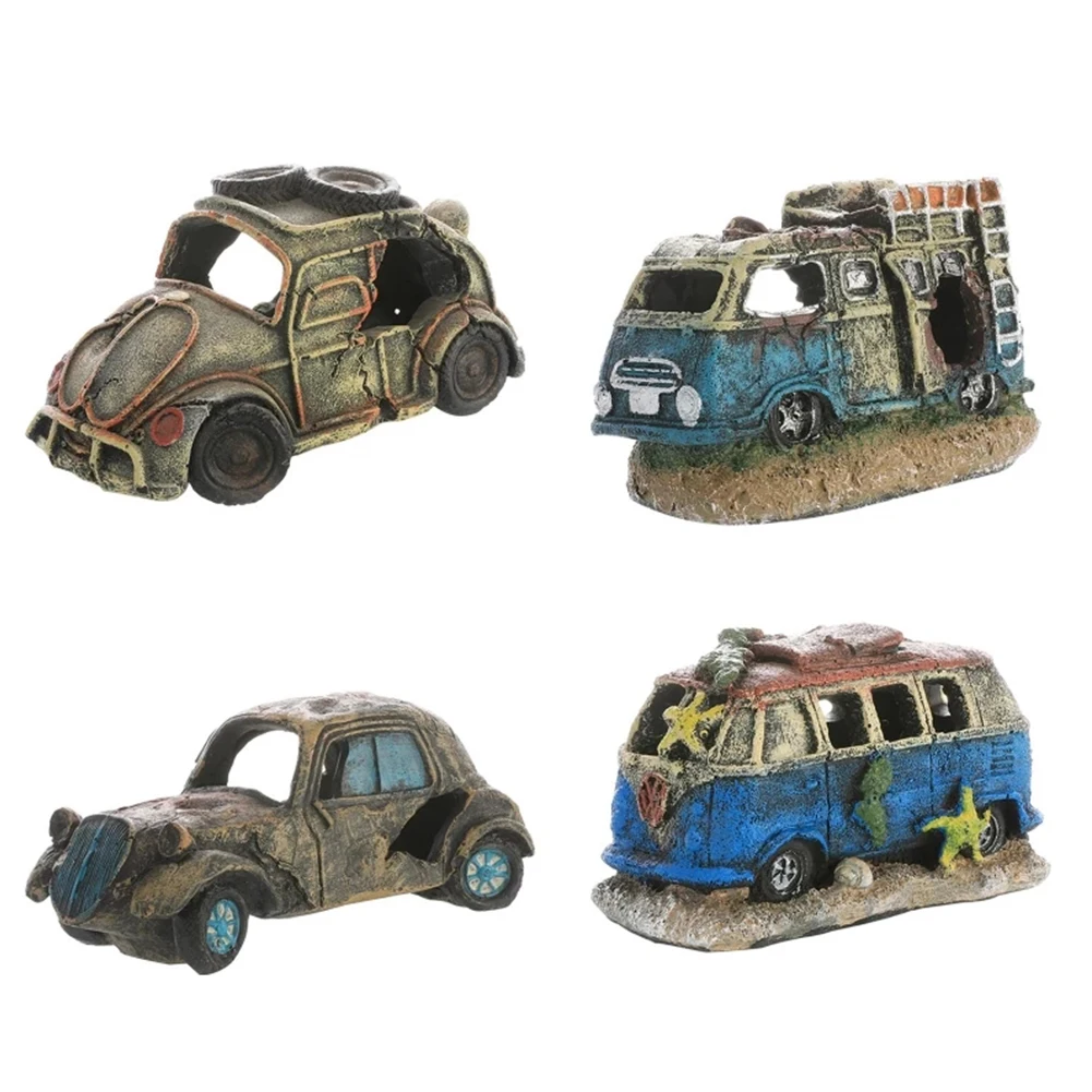 Resin Wreck Car Ornament Fish Shrimp Hiding Cave Shelter Fish Tank Landscaping Decoration Accessories Dropshipping