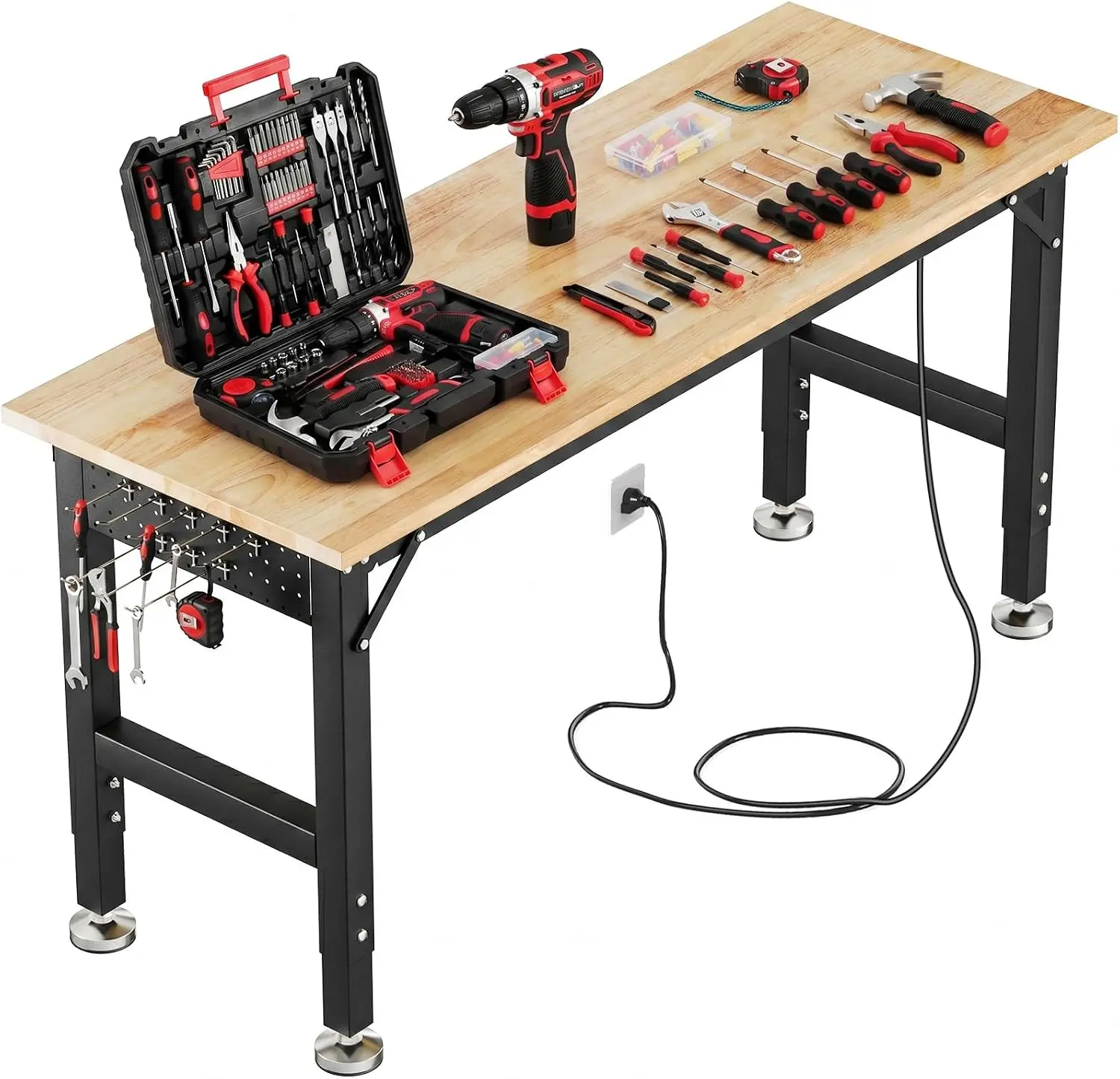 60 X 22 Inch Adjustable Workbench 2000 Lb Capacity Work Benches Garage Projects Power Outlet Pegboard Organized Tool Access Asse