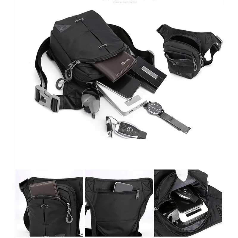 Men Leg Drop Bag Fanny Waist Pack for Motorcycle Rider Travel Sports Assault Nylon Male Cross Body Messenger Hip Belt Thigh Bags