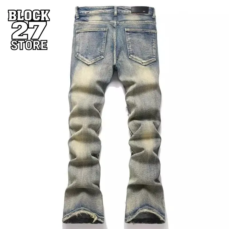 New Hip Hop Vintage Distressed Jeans Men Patchwork Ripped Hole Biker Pants Streetwear Y2K Gothic Style Trousers Harajuku Unisex view 2