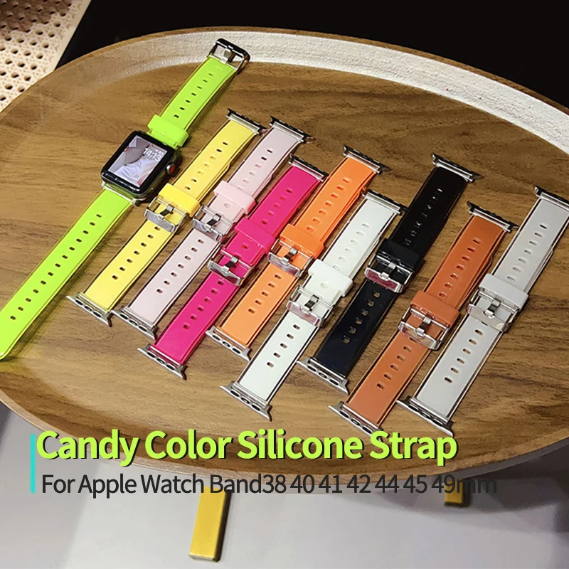 

Candy Color Silicone Strap for Apple Watch Band 44mm 40mm 42 45 49mm Clear Jelly Glacier Bracelet for iWatch Series 7 8 6 9SE5 4