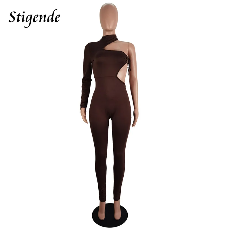 Stigende-mono Sexy de tubo con un hombro recortado para mujer, mono Irregular ajustado con cordones, ropa para discoteca