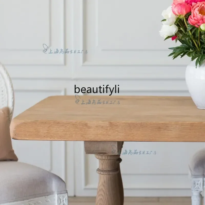 

A26 American country solid wood retro dining table French oak rectangular dining table and chairs combination a16