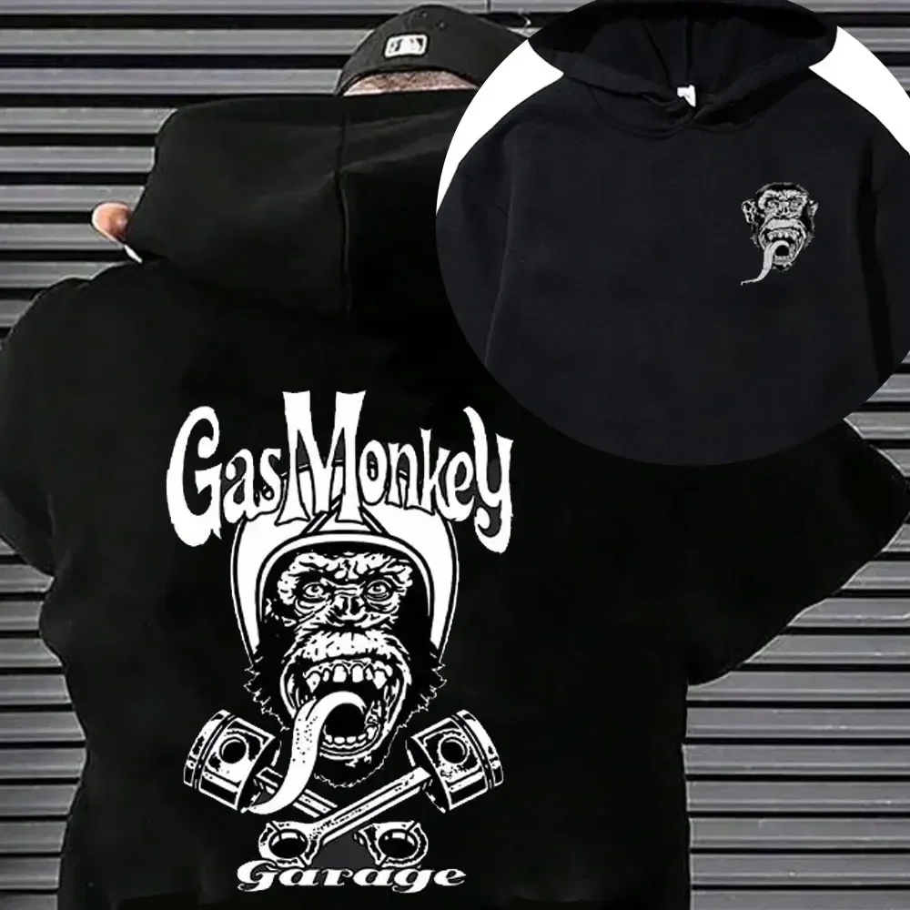 Trendiger Gas Monkeys Garage Print Langarm-Sweatshirt im Vintage-Stil für Herren, einzigartiger klassischer Streetwear-Harajuku-Hoodie im Sonderangebot.