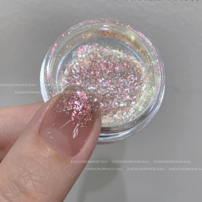 1 słoik Crystal Diamond Aurora Powder Nail Art Sparkling Glitter Holographic Bright Shining Dust for Acrylic Nails Chameleon Powder