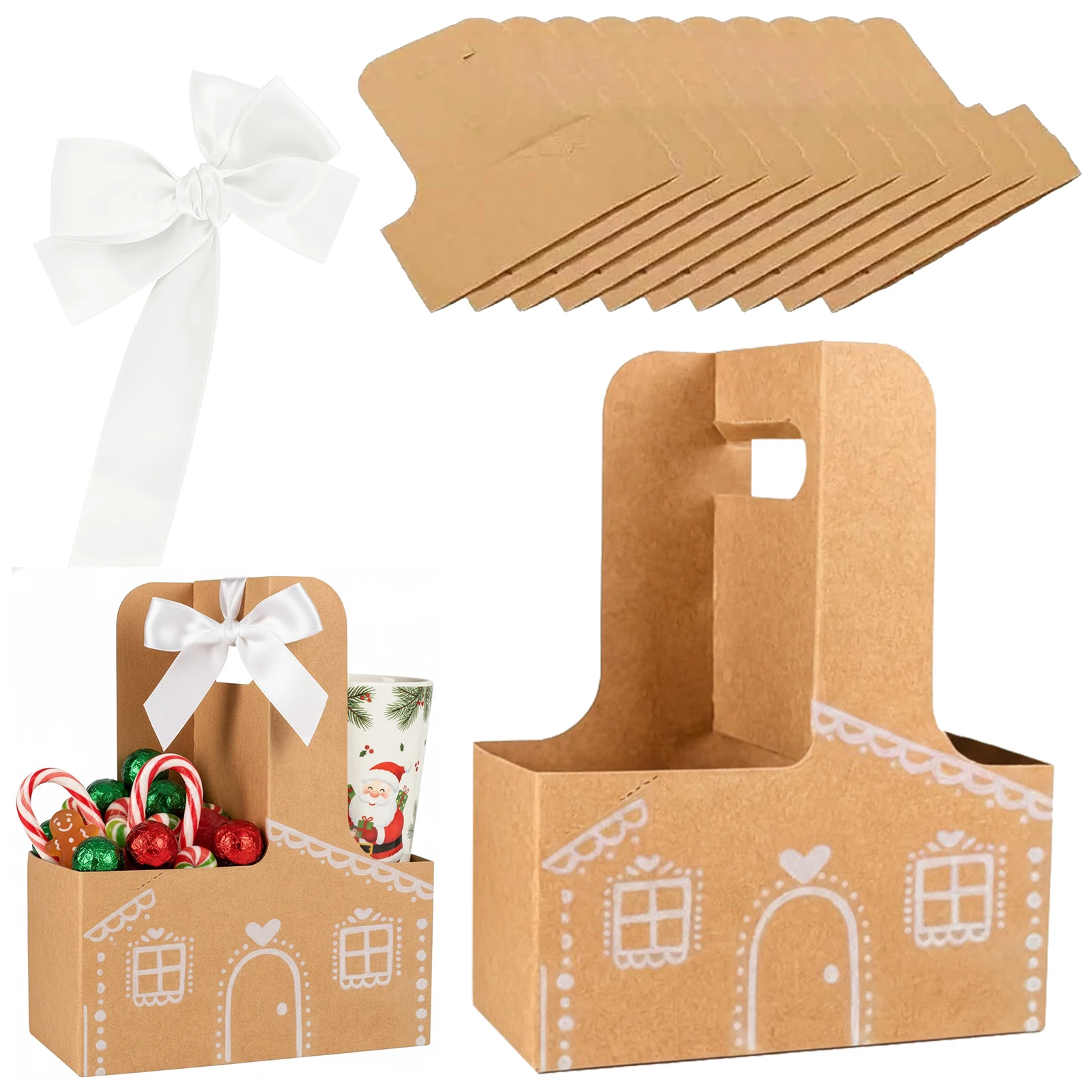 5pieces Small Xmas Drinking Boxes With Handles Durable Gingerbread House Christmas Gift Box Unique Holiday Present