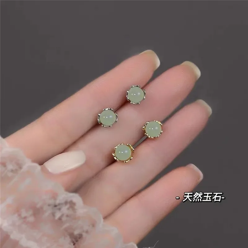 

Chinoiserie Simple Style Vintage Natural Hotan Jade Beads 925 Sterling Silver Gilding Earrings for Women Girlfriend Gift Jewelry