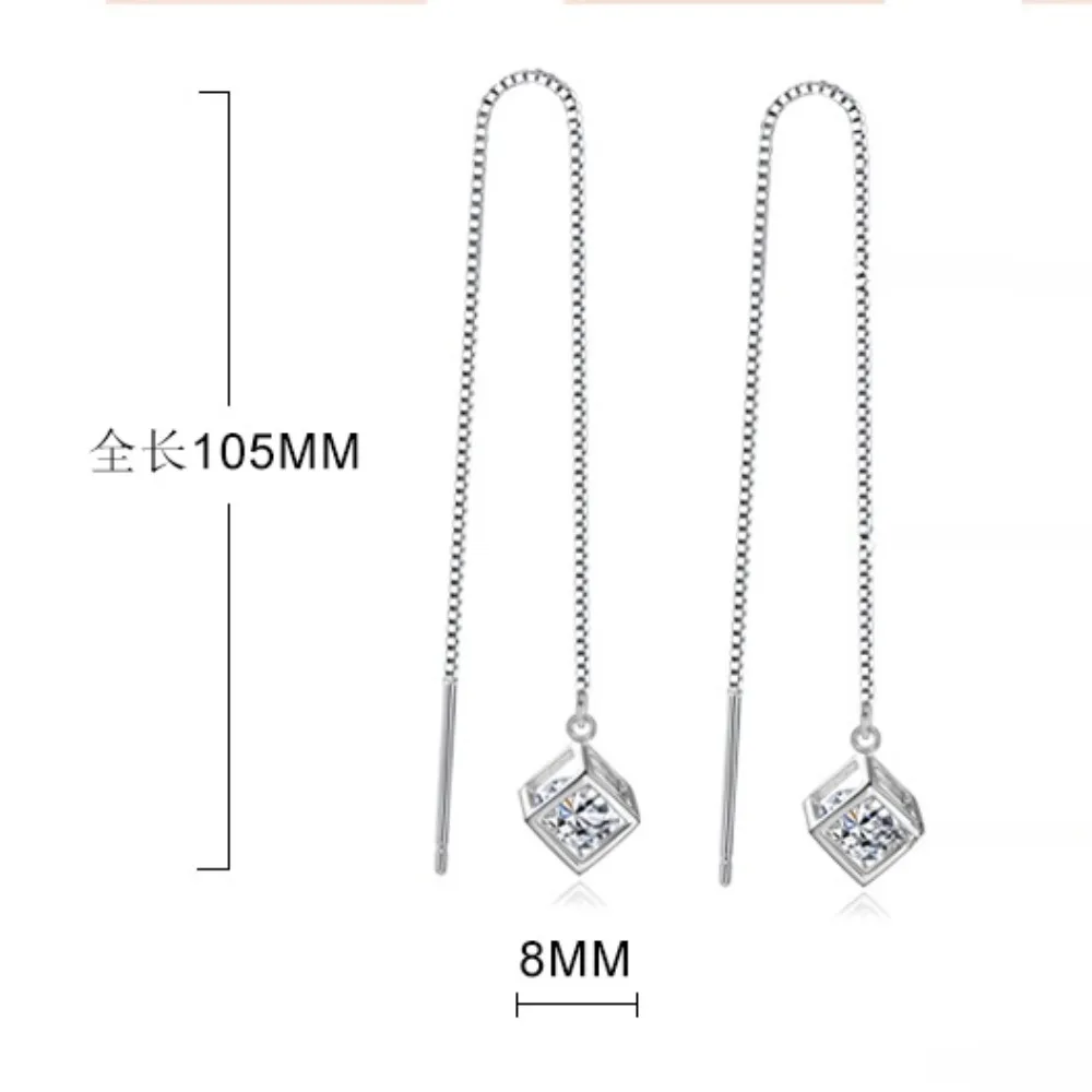 2023 New In Tassel Square Long Hanging Dangle Earrings Women Unique Rubik\'s Cube Zircon Korean Drop Earring Luxury Jewelry Gift