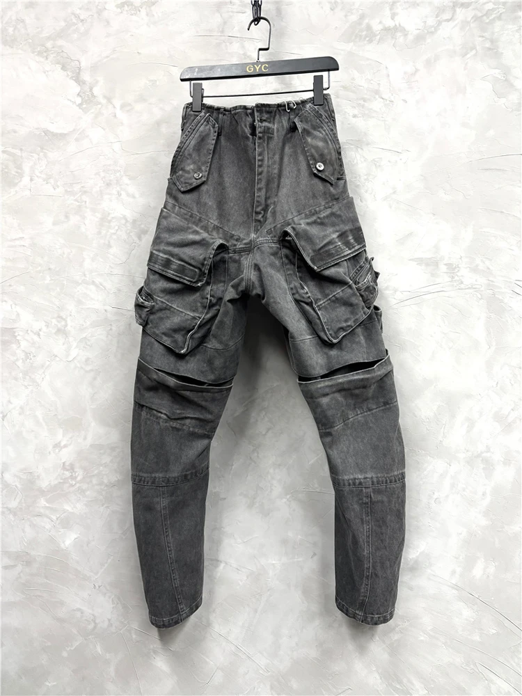 Avant-garde retro gewassen stiksels multi-pocket tactische overall persoonlijkheid matje broek trendy los casual