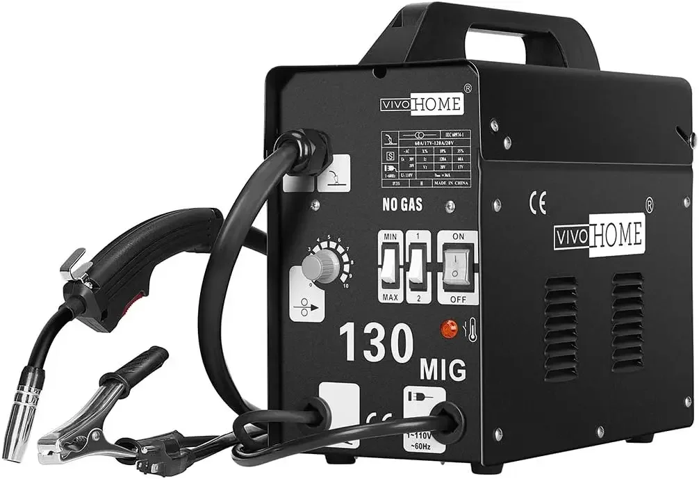 MIG-soldador portátil con núcleo de flujo 130, máquina de soldadura de alimentación automática, sin Gas, 110V, con máscara gratis, color negro