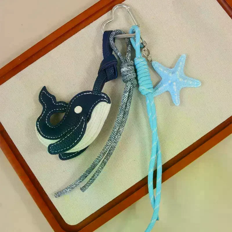 Blue Whale Pendant Keychain Cute Starfish Whale Woven Rope Car Bag Decoration Creative Gift Exquisite