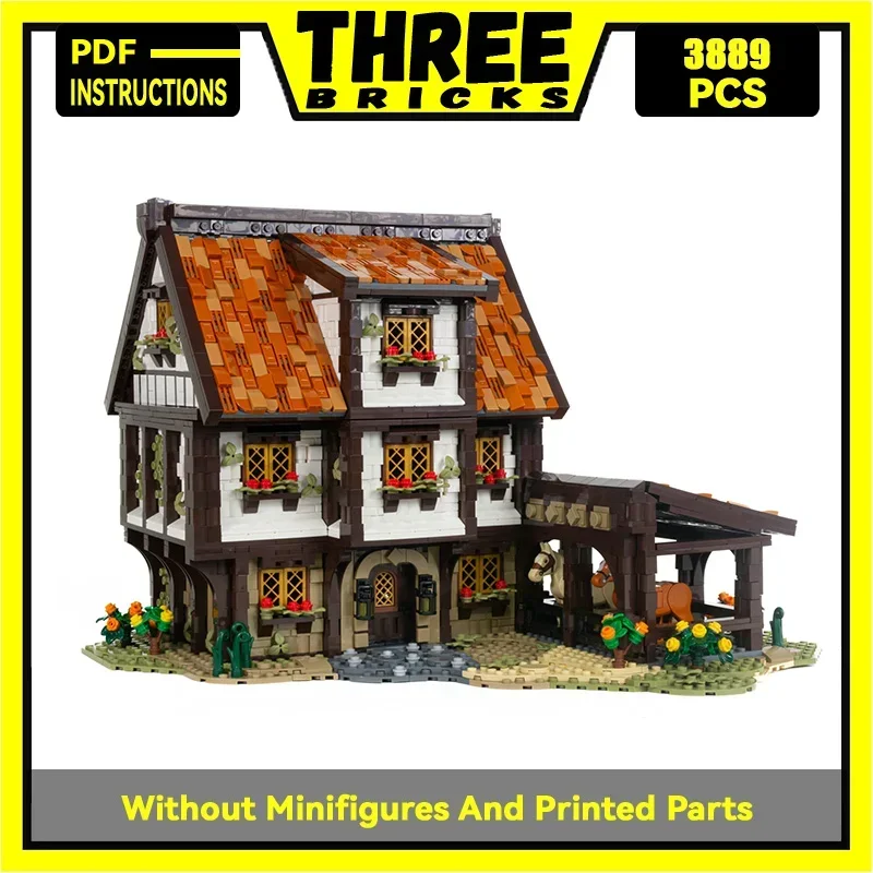 

Street View Model Moc Building Bricks Medieval Stables & Inn Technology Modular Blocks Gifts Christmas Toys DIY Sets Assembly