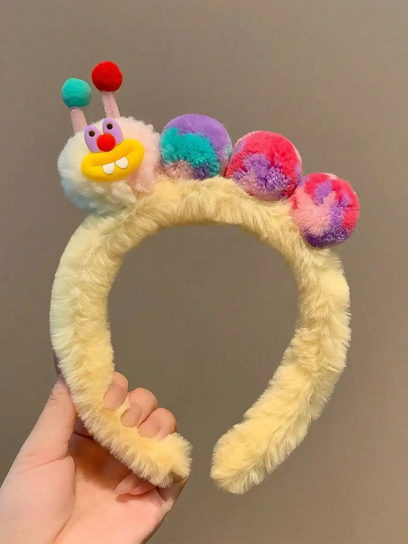 

Cute Cartoon Caterpillar Plush Headband For Women, Faux Fur Hair Hoop With Funny Teeth, Multi Color