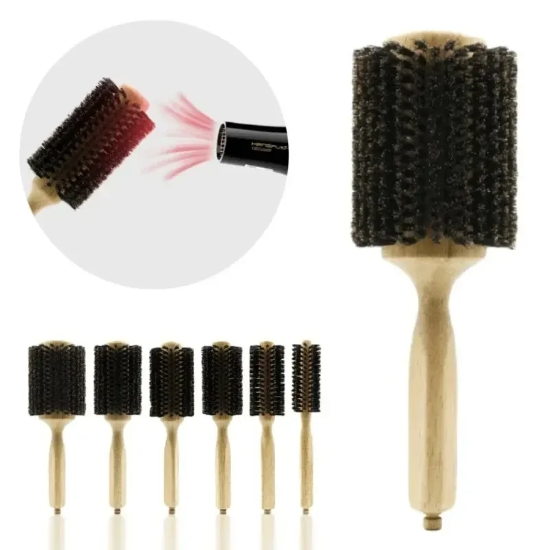 

Wood Handle Boar Bristles Round Brush Removable Tail Professional Barber Salon Hairdressing Hair Brush Hair Round Comb