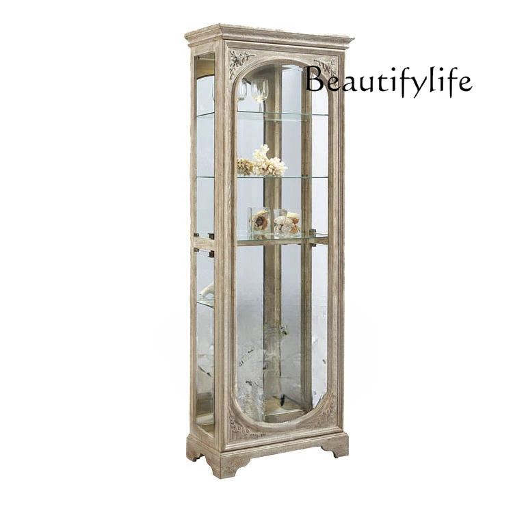 

European-Style Solid Wood Glass French Retro Nostalgic Dining Side Display Cabinet American Storage Cabinet