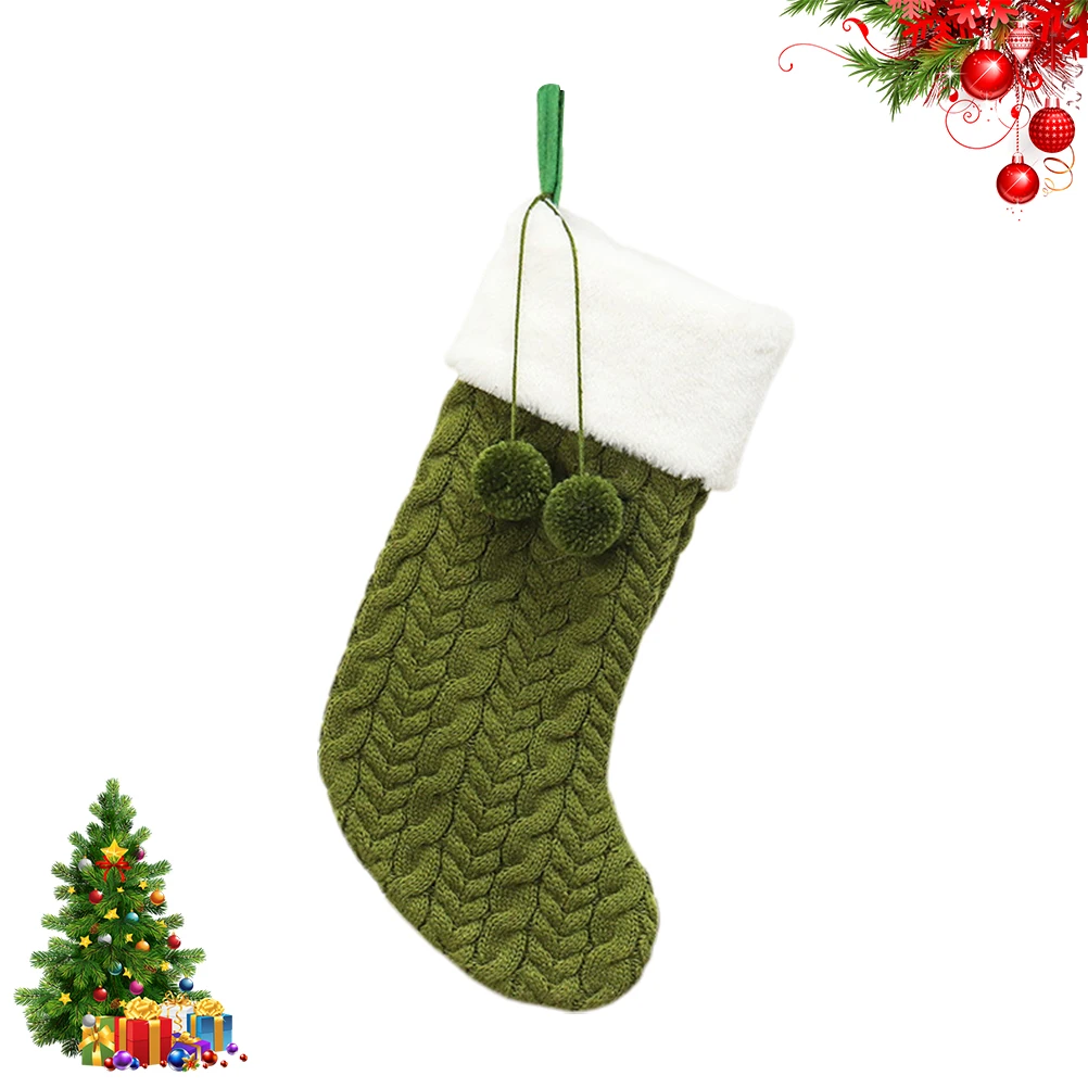 

Knitted Christmas Stockings Socks Party Hanging Super Tree Ornament Gift Pouch Green