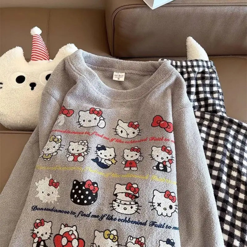 

Пижамы Sanrio Hello Kitty, милый креативный пуловер с героями мультфильмов, Лидер продаж, домашняя одежда, повседневная модная одежда для девочек с длинными рукавами, новинка Kawaii Ins