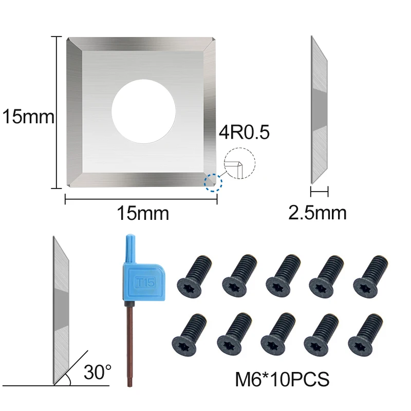 Tokarka zbyt płytka węglikowa 10 sztuk 15x15x2.5mm 30D 4R0.5 drewna narzędzie tokarskie ostrze do cięcia do strugarka do obróbki drewna
