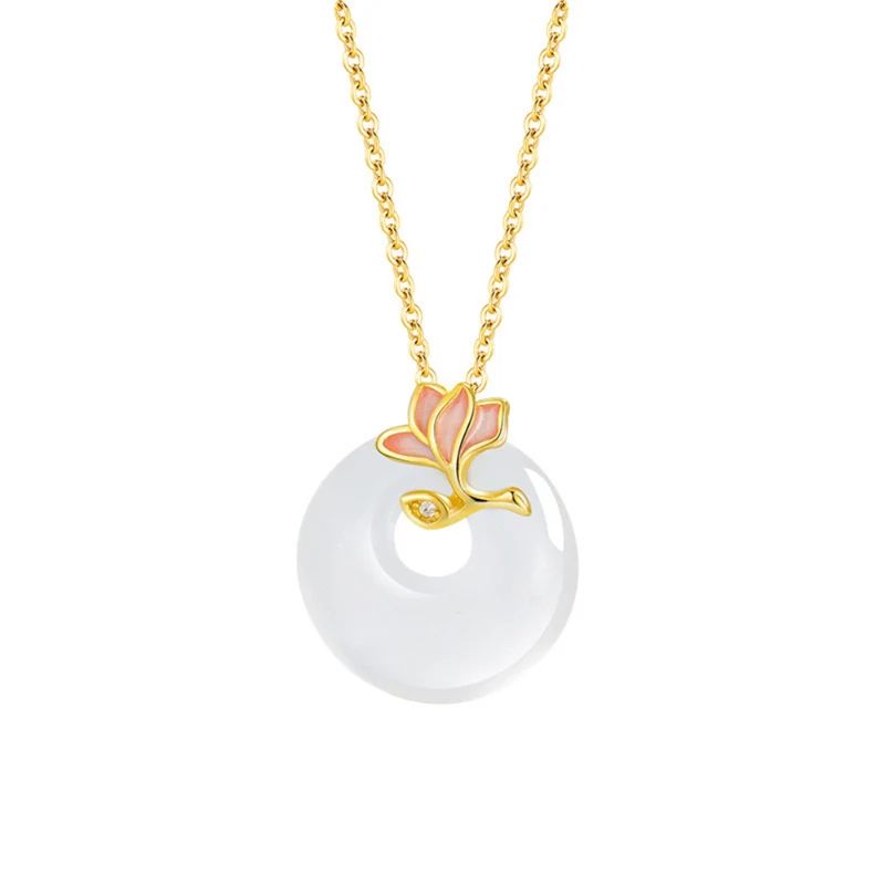 New Chinese Style Orchid White Jade Safety Buckle Necklace Women\'s Winter High-end Feeling Elegant 925 Silver Necklaces KOFSAC