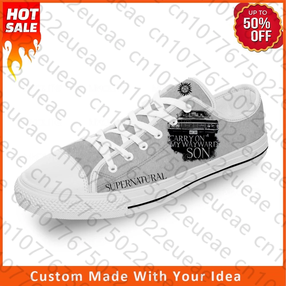 Carry on My Wayward Son Supernatural Cool White Cloth 3D Print Low Top Canvas Shoes Men Women Lightweight Breathable Sneakers