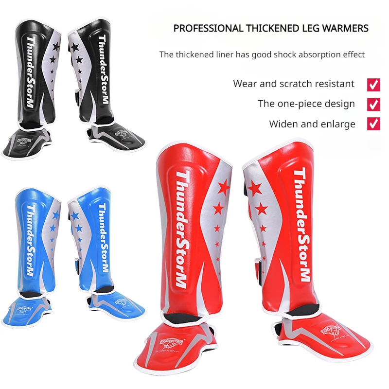 TSM Professional Thick Combat Leg Guard Boxing Shin Guard Sanda Combat Leg Guard Board with Instep Muay Thai Training Equipment