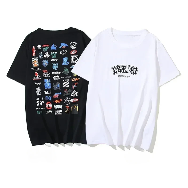 Summer Trendy White Cotton Off-shoulder Round Neck T-shirt For Men Digital Printing Short Sleeves Comfortable Breathable