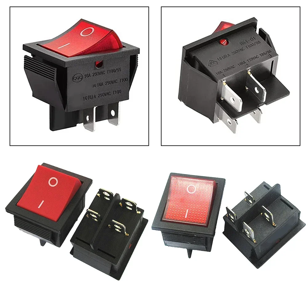 KCD4 Boat Shaped Switch High-Power Power Button 4-Pin Red Light 31 * 25MM 16A Boat-shaped Rocker Power Button