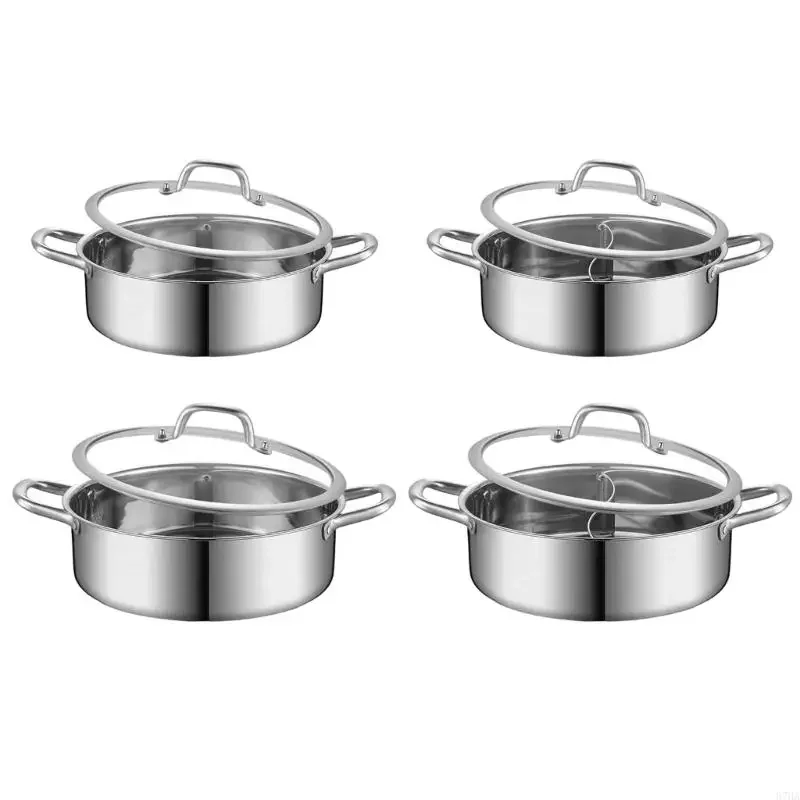 304 Stainless Steels Hot Pot With Divider Glass Lid and Double Handle for Rapid Uniform Heating in Homes Kitchens Family 87HA