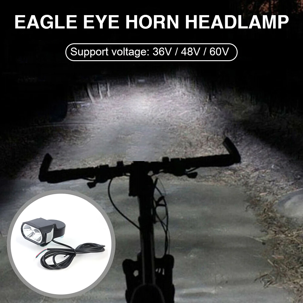 E-Bike LED Headlight 36V 48V 60V Electric Scooter Bicycle Flashlight Horn Front Lamp Accessories