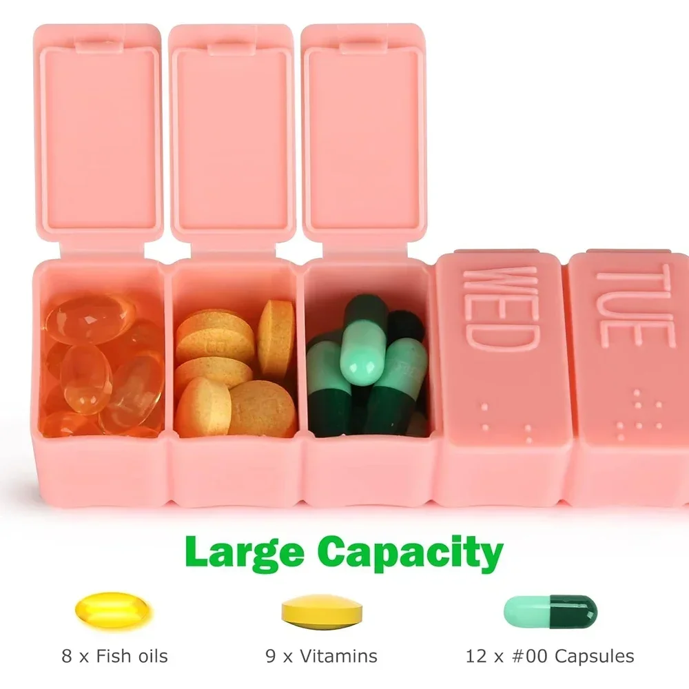 1/2/4PCS Weekly (7-Day) Pill Case, Vitamin Organizer Box, Convenient and Easy to Use, X-Large Compartments, Travel Friendly