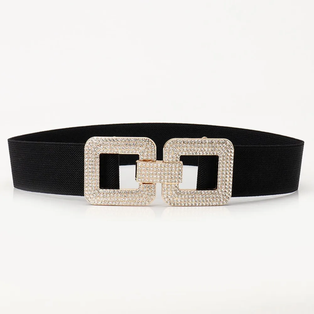 Rhinestone Versatile Button Closure Waist Cincher Elastic Belt Style Styling Accessory