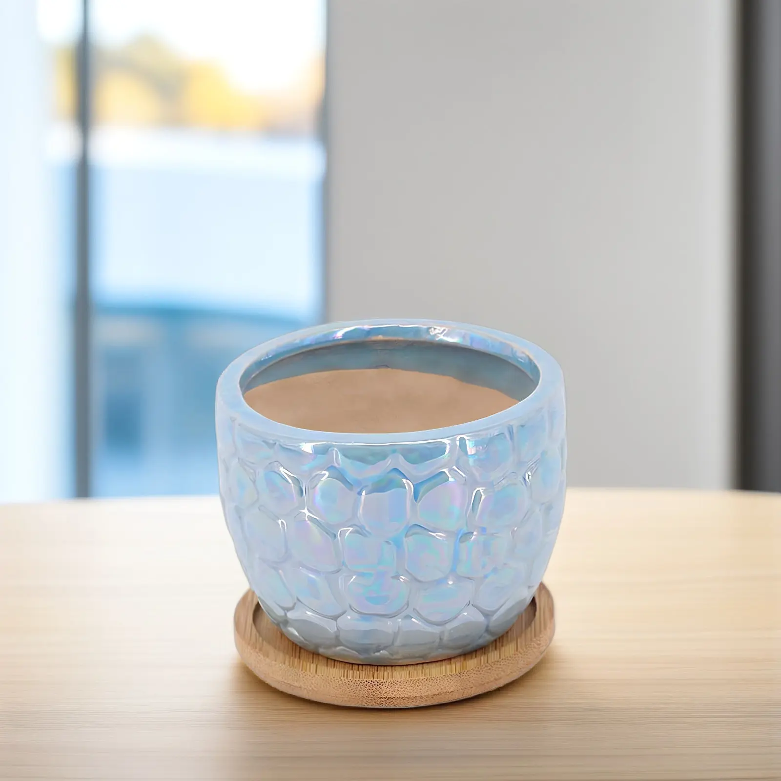 Marble Pattern Ceramic Flower Pots with Trays for Succulents – Indoor & Outdoor Gardening Decor