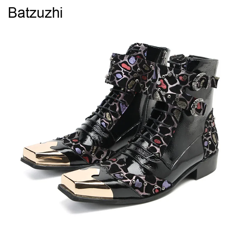 

Batzuzhi New Design 2023 Men's Boots Punk Black Genuine Leather Ankle Boots for Men Zip Buckles Knight/Party Boots Man!