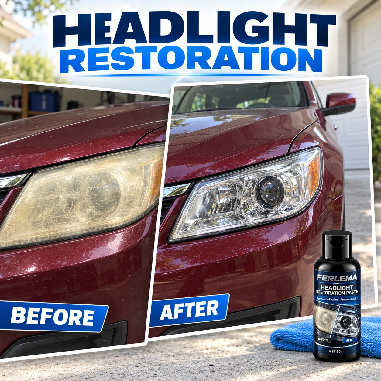 Auto Headlight Restoration Paste, Remove Yellow Oxidation, Car Headlamp Polishing Cream for Restoring Transparent Headlight Lens