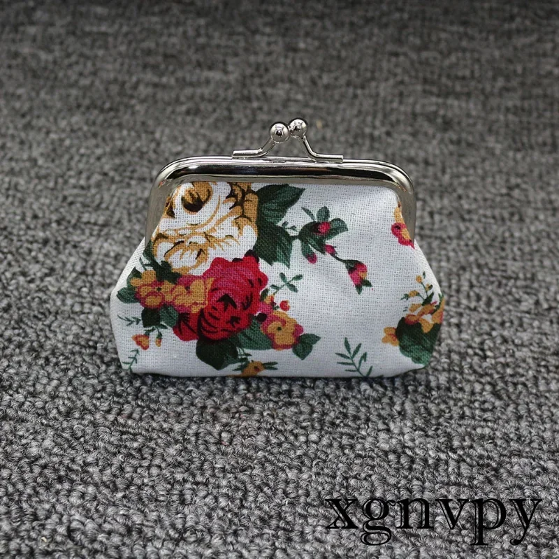 Xgnvpy-Mini porte-monnaie en toile à loquet pour femme, portefeuille à fleurs élégant pour fille, porte-clés en poudre pour changer de l'argent, poubelle pour femme, nouveau